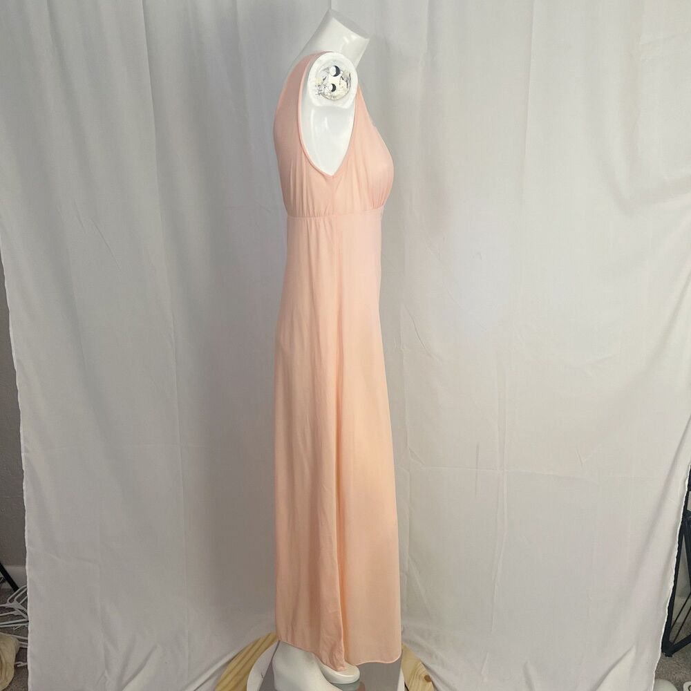 Vintage 1970s Kayser Peachy Pink Cream Lace Maxi Night Gown Women's Size 2 - Picture 3 of 6